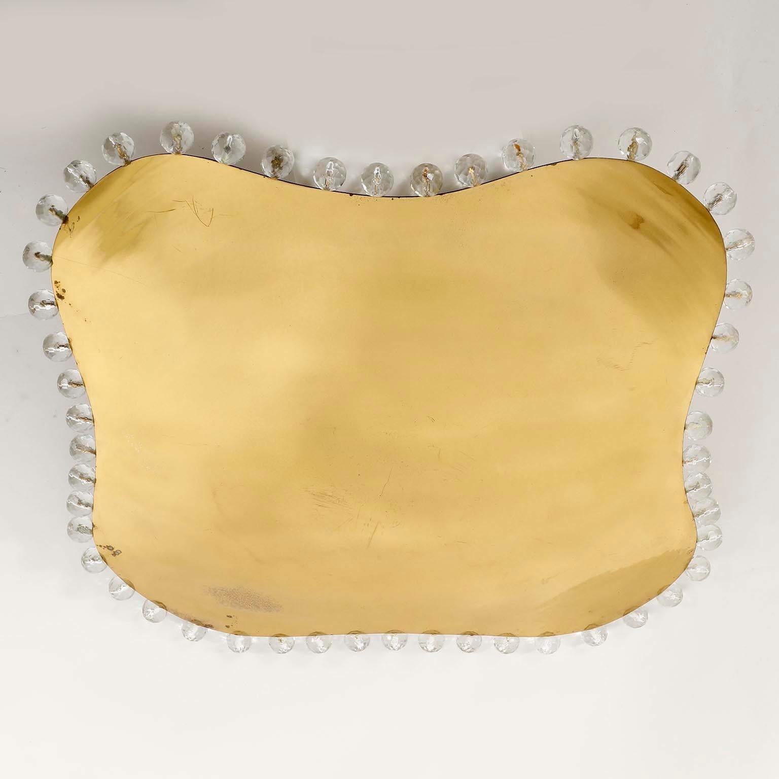 Austrian Organic Shaped Pendant Light Uplight Bowl, Brass Cut Crystal Glass, 1960