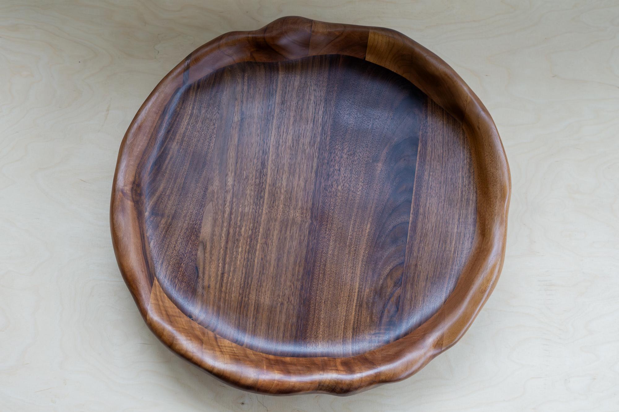 Carved Organic Shaped Serving Tray in Walnut Wood For Sale