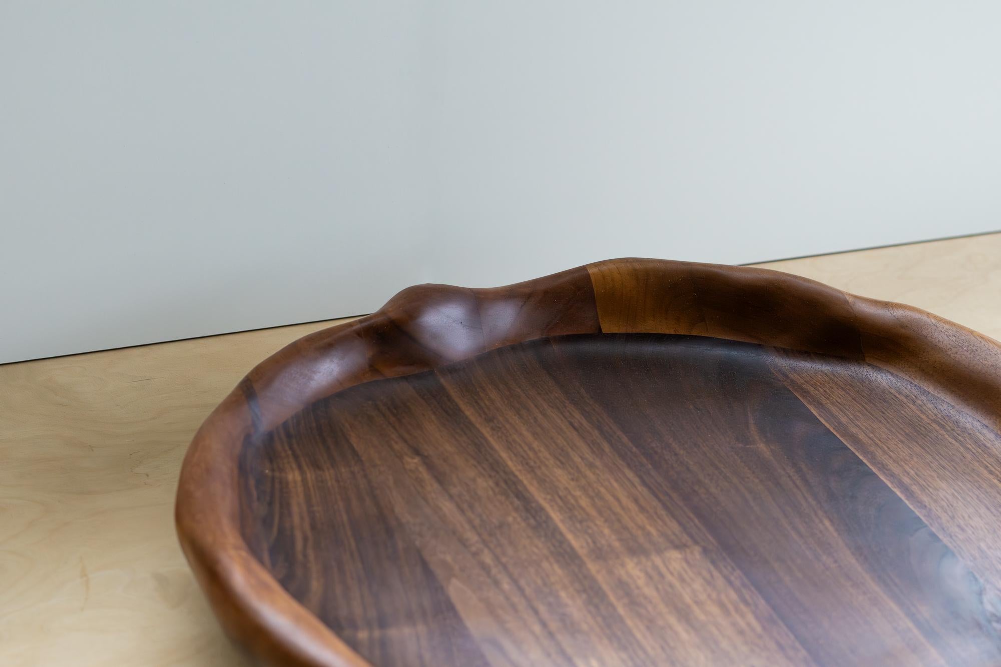 Contemporary Organic Shaped Serving Tray in Walnut Wood For Sale