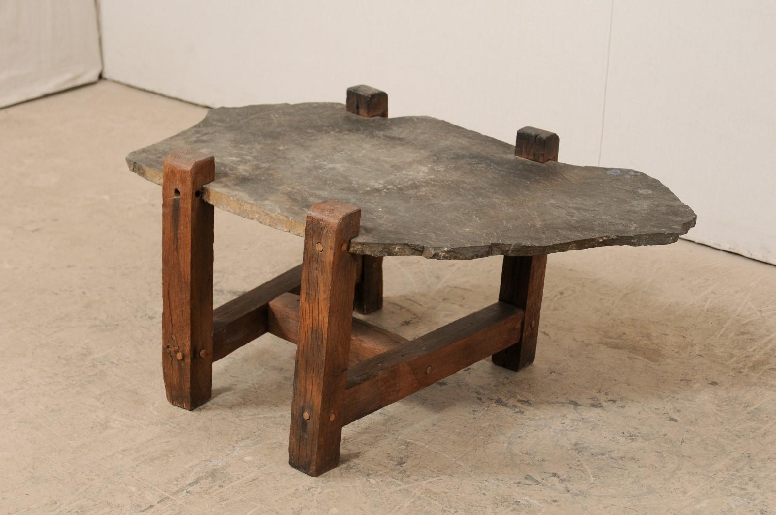 20th Century Organic-Shaped Slate Top Coffee Table on Wood Base