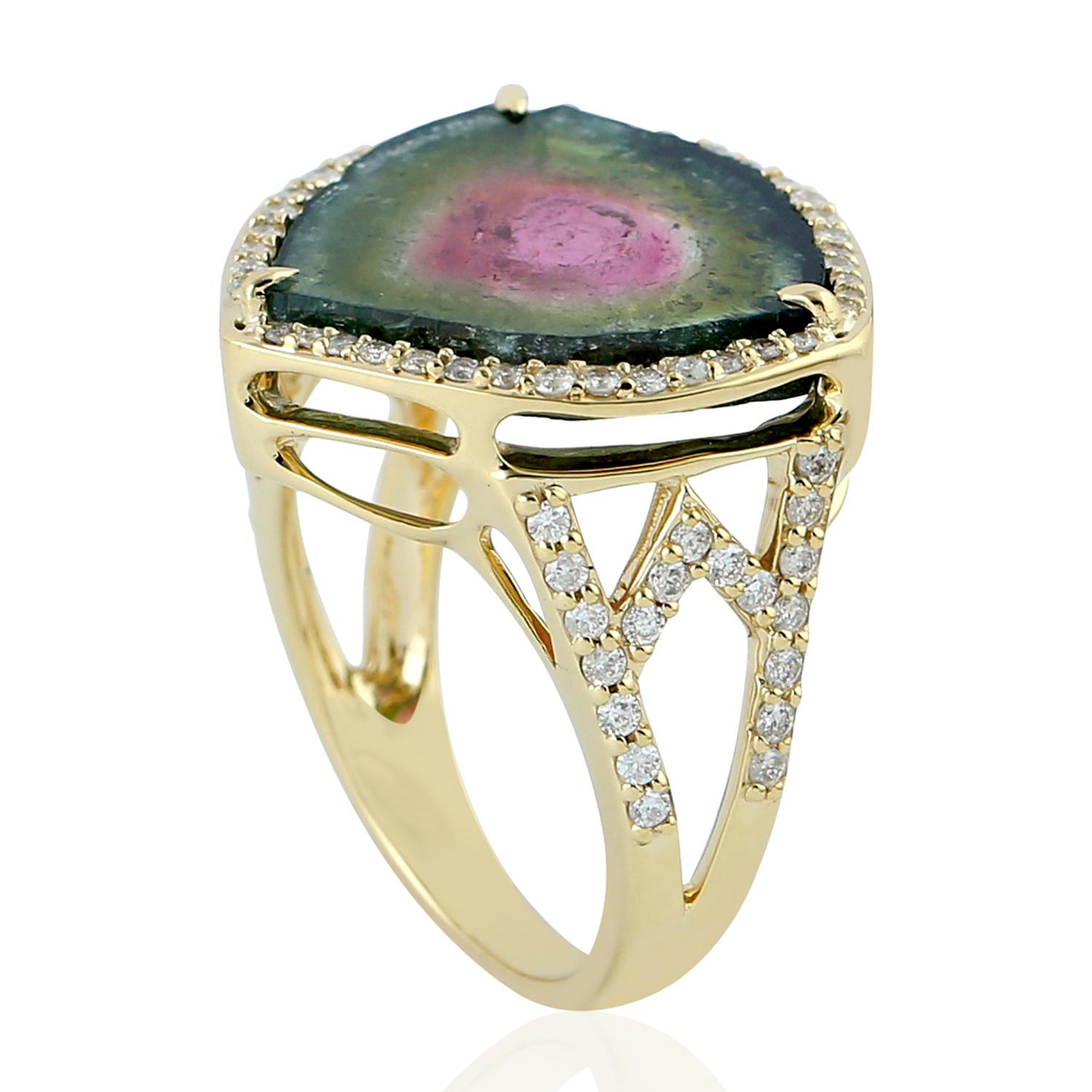 Women's Organic Shaped Sliced Watermelon Tourmaline Cocktail Ring For Sale