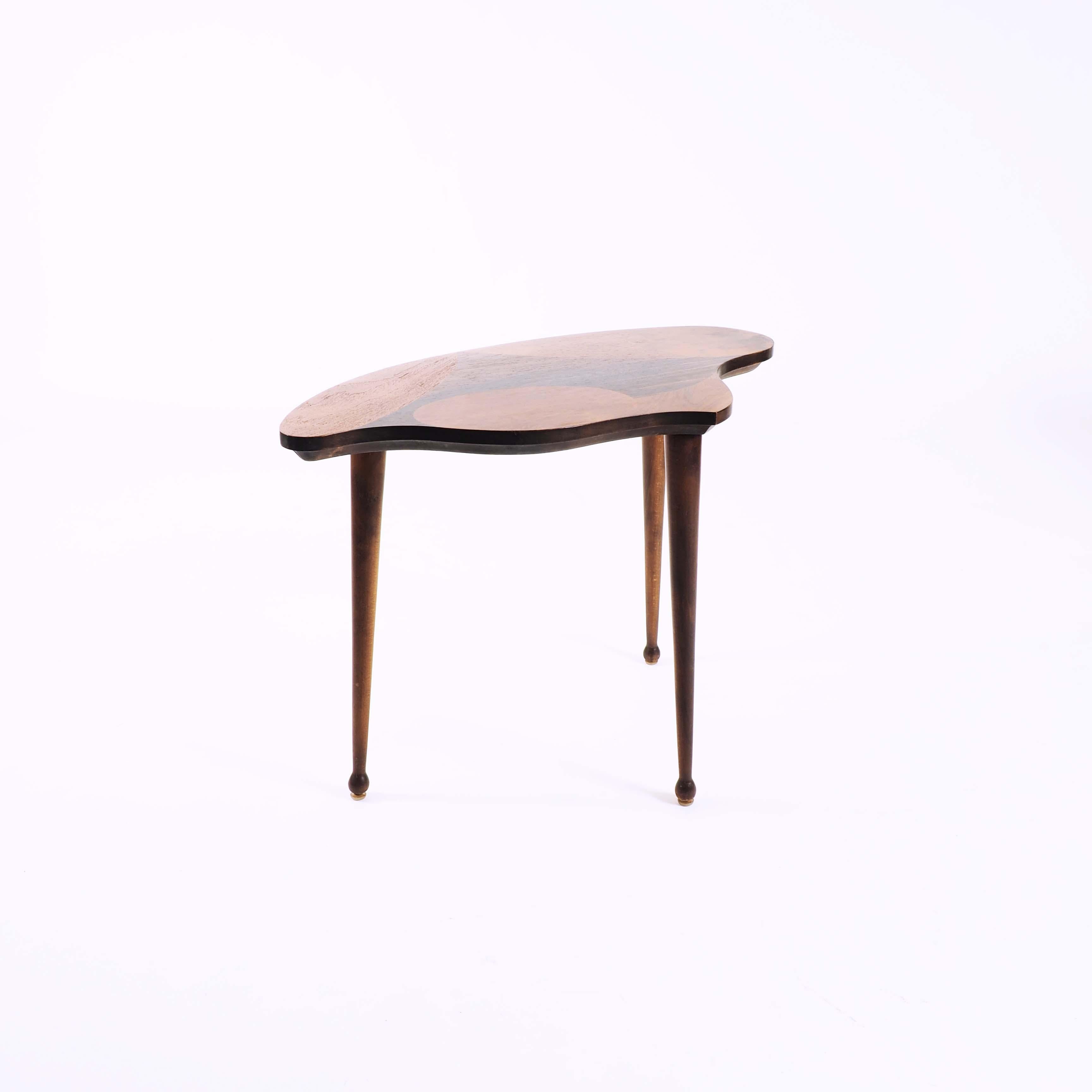 Scandinavian Modern Organic Shaped Swedish Side Table with Inlaid Wood For Sale