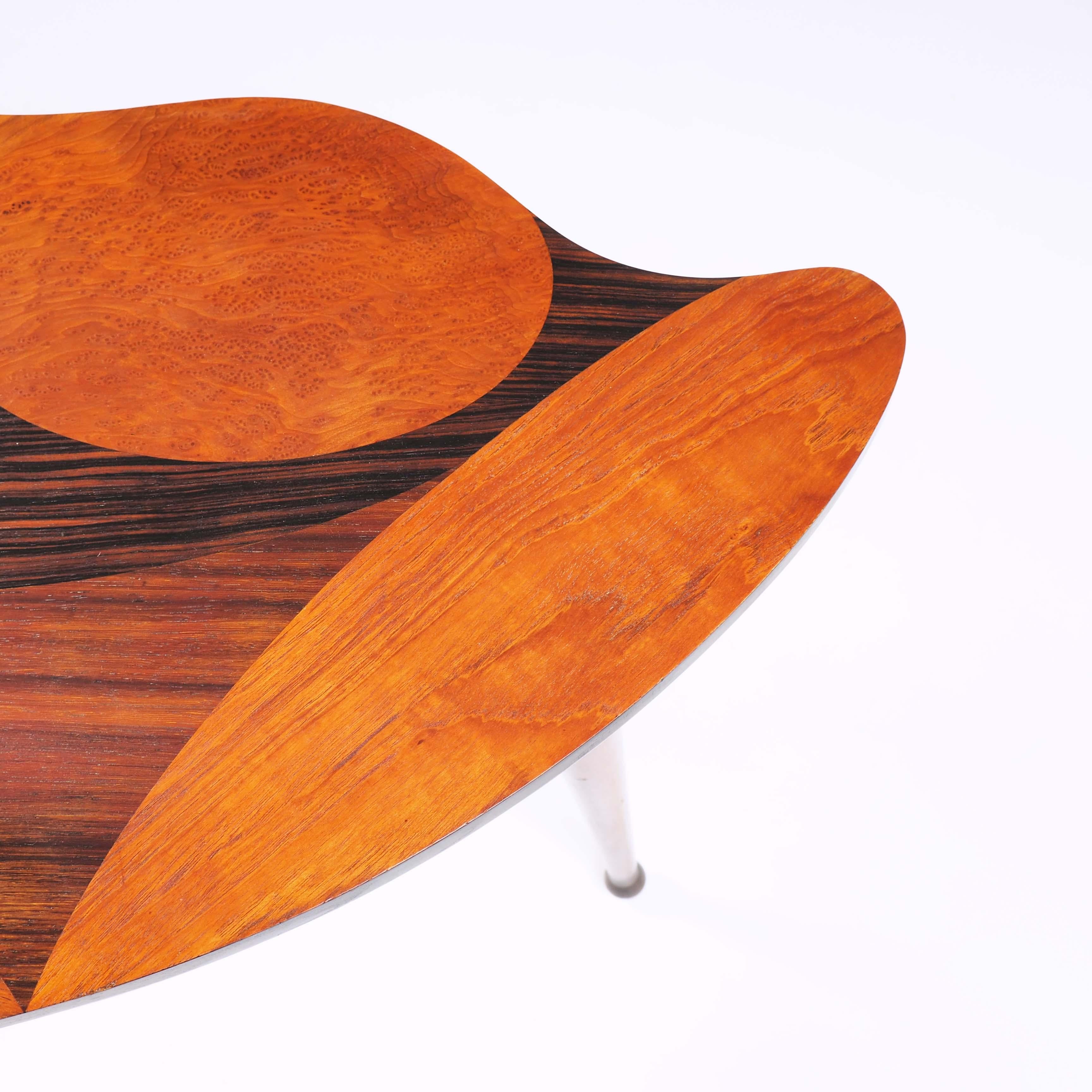 Teak Organic Shaped Swedish Side Table with Inlaid Wood