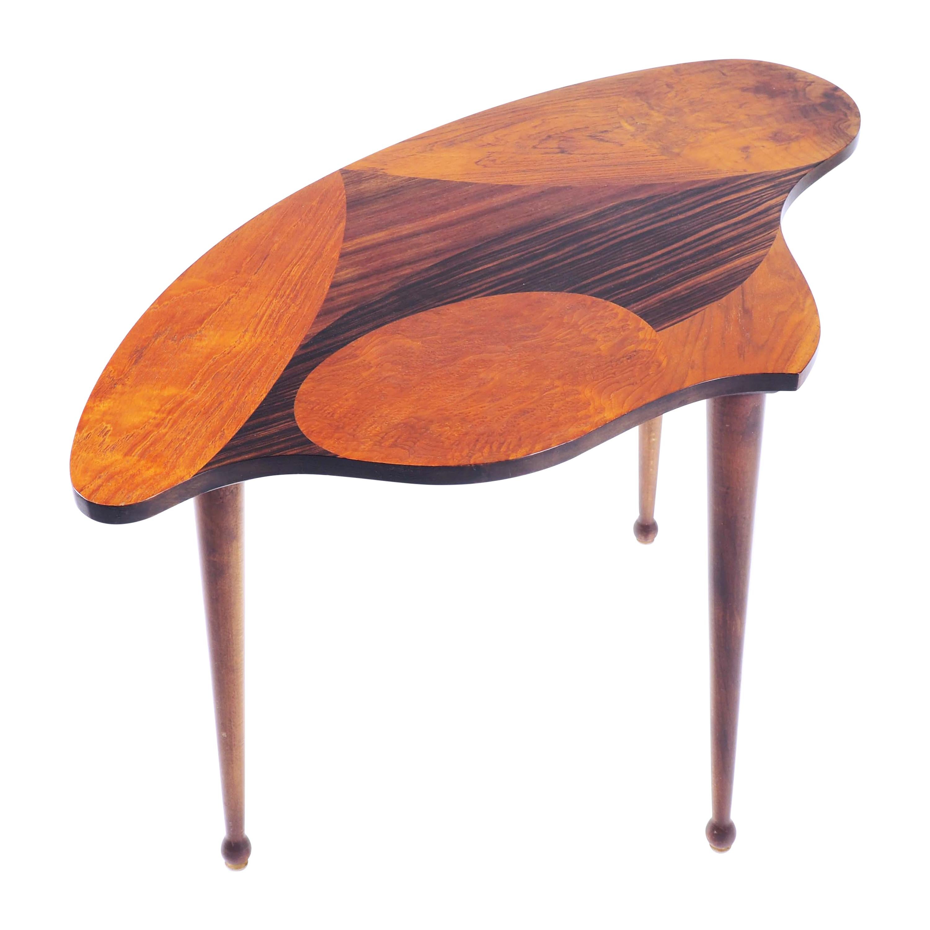 Organic Shaped Swedish Side Table with Inlaid Wood