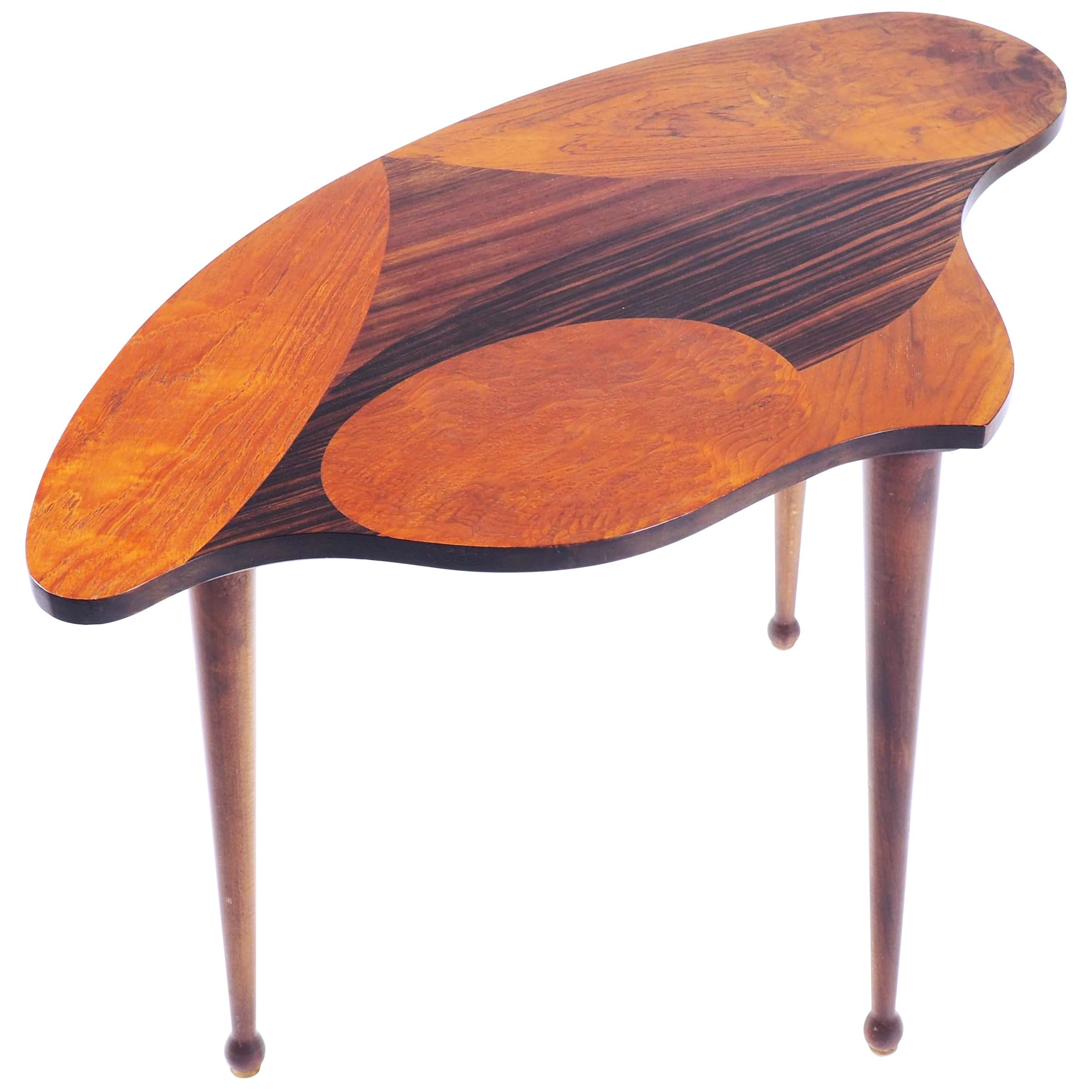 Organic Shaped Swedish Side Table with Inlaid Wood For Sale