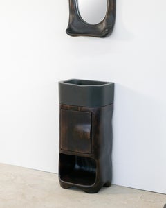 Organic Shaped Vanity in Charred Walnut Wood with Stone Sink