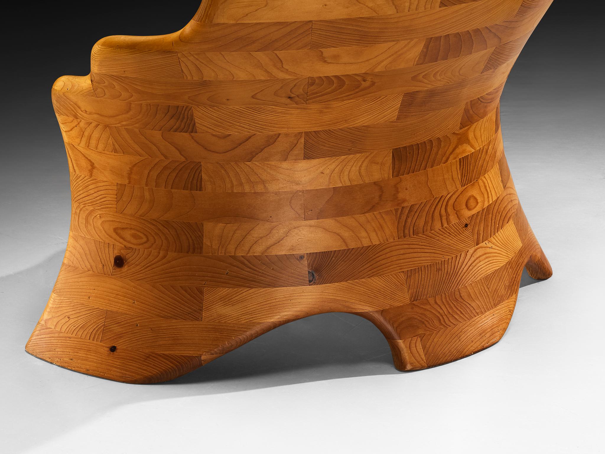 Post-Modern Organic Shaped Wavy Lounge Chair in Pine For Sale