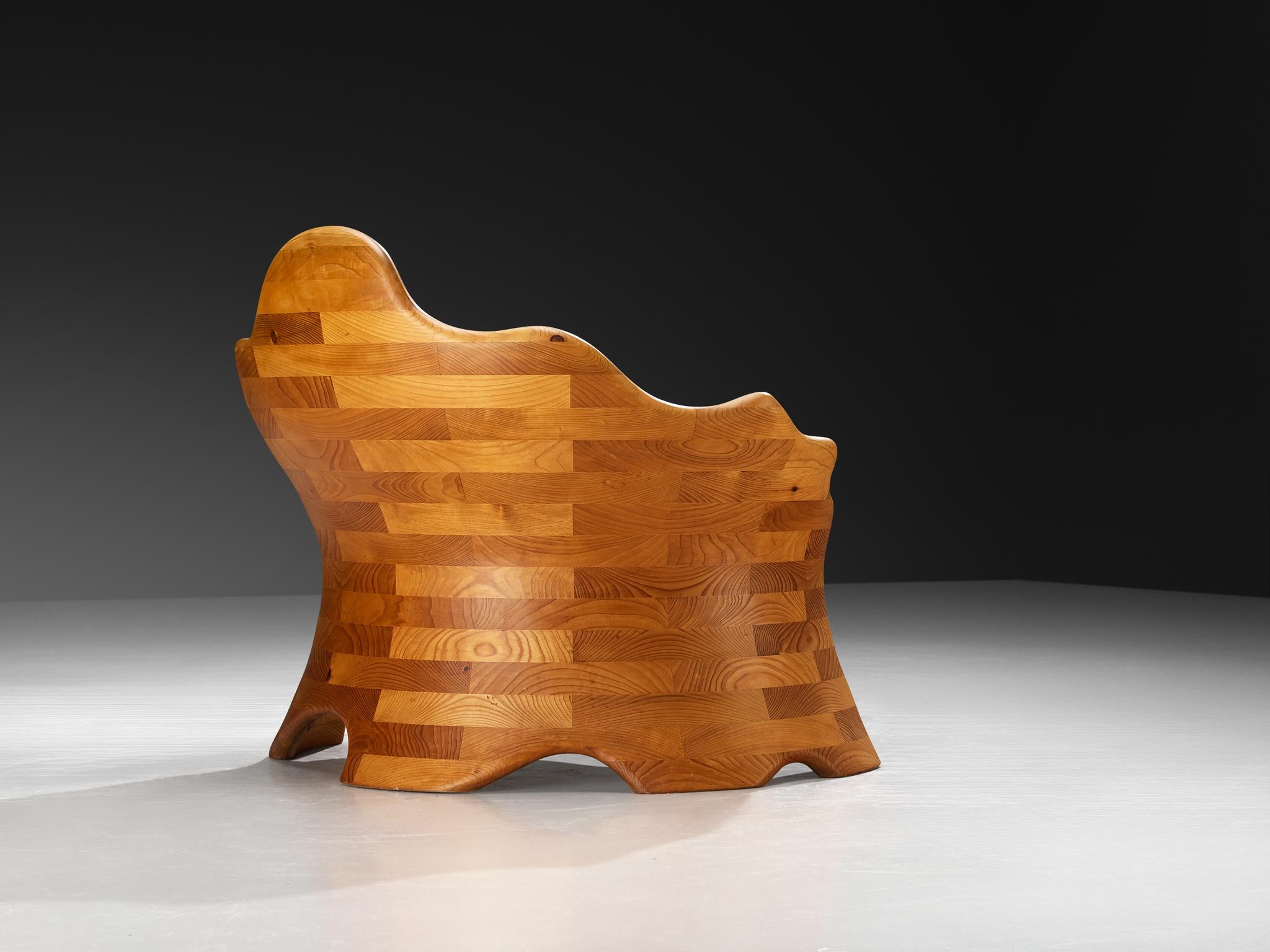 European Organic Shaped Wavy Lounge Chair in Pine For Sale