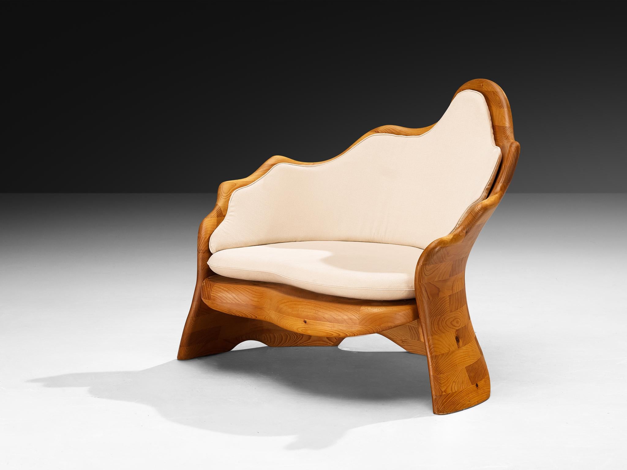 Late 20th Century Organic Shaped Wavy Lounge Chair in Pine For Sale