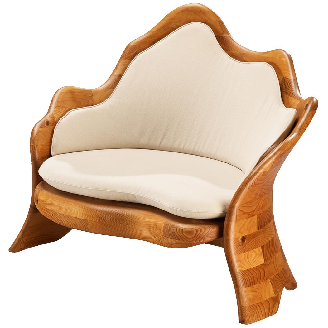 Organic Shaped Wavy Lounge Chair in Pine