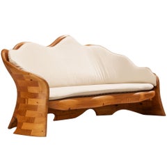 Organic Shaped Wavy Sofa in Pine