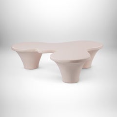 Organic-Shaped Weather-Resistant Fiberglass Outdoor Coffee Table, Beige