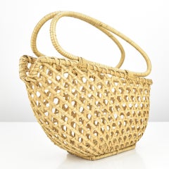 Organic Shaped Wicker Rattan Cane Wine Bottle Holder Caddy MCM Boho Tiki