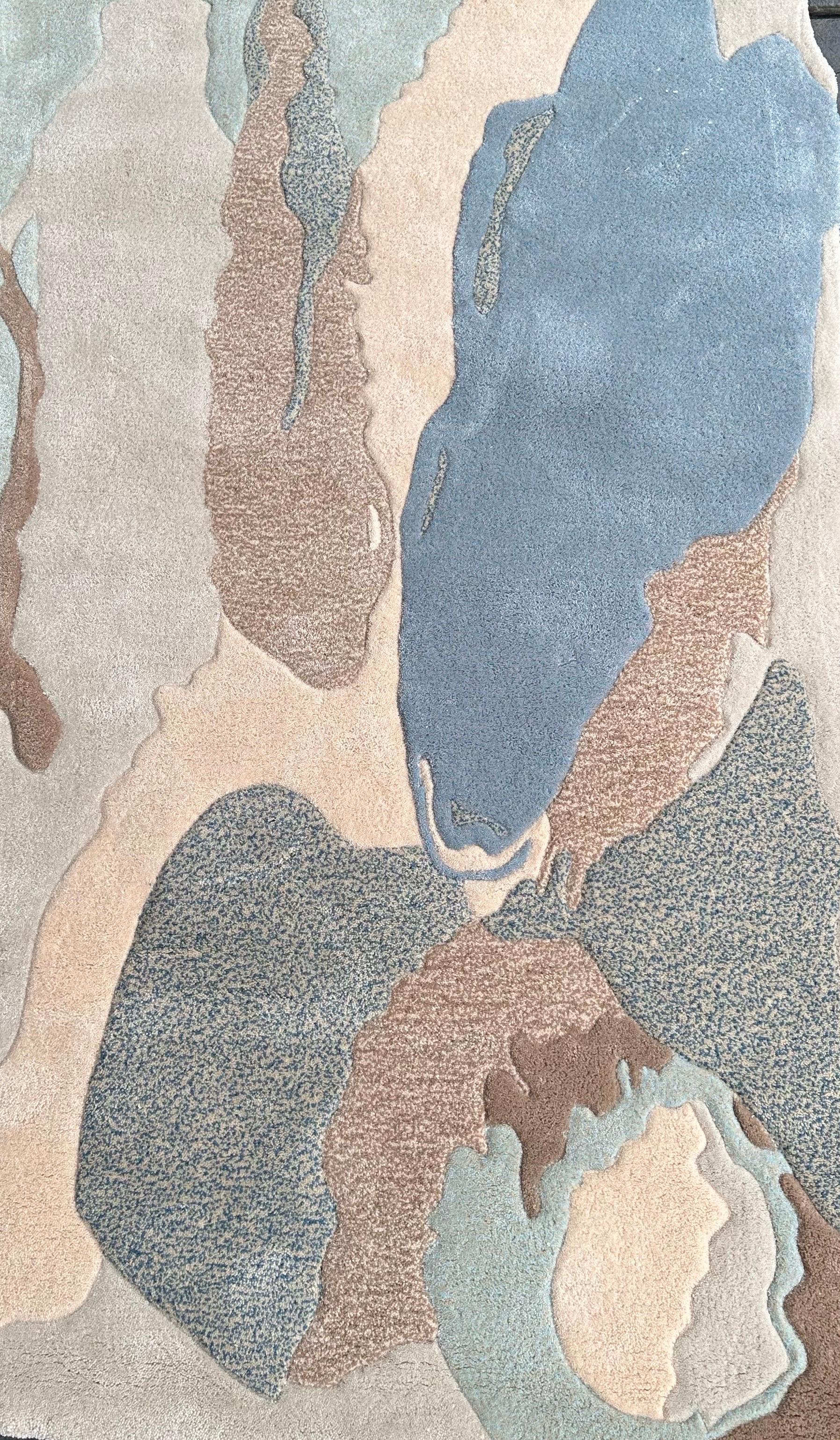 Fait main Tapis bleu Misshapes de RAG home en vente