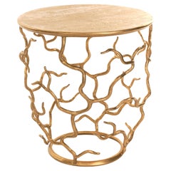 Organic Side Table “Etna” in Antique Gold Finish