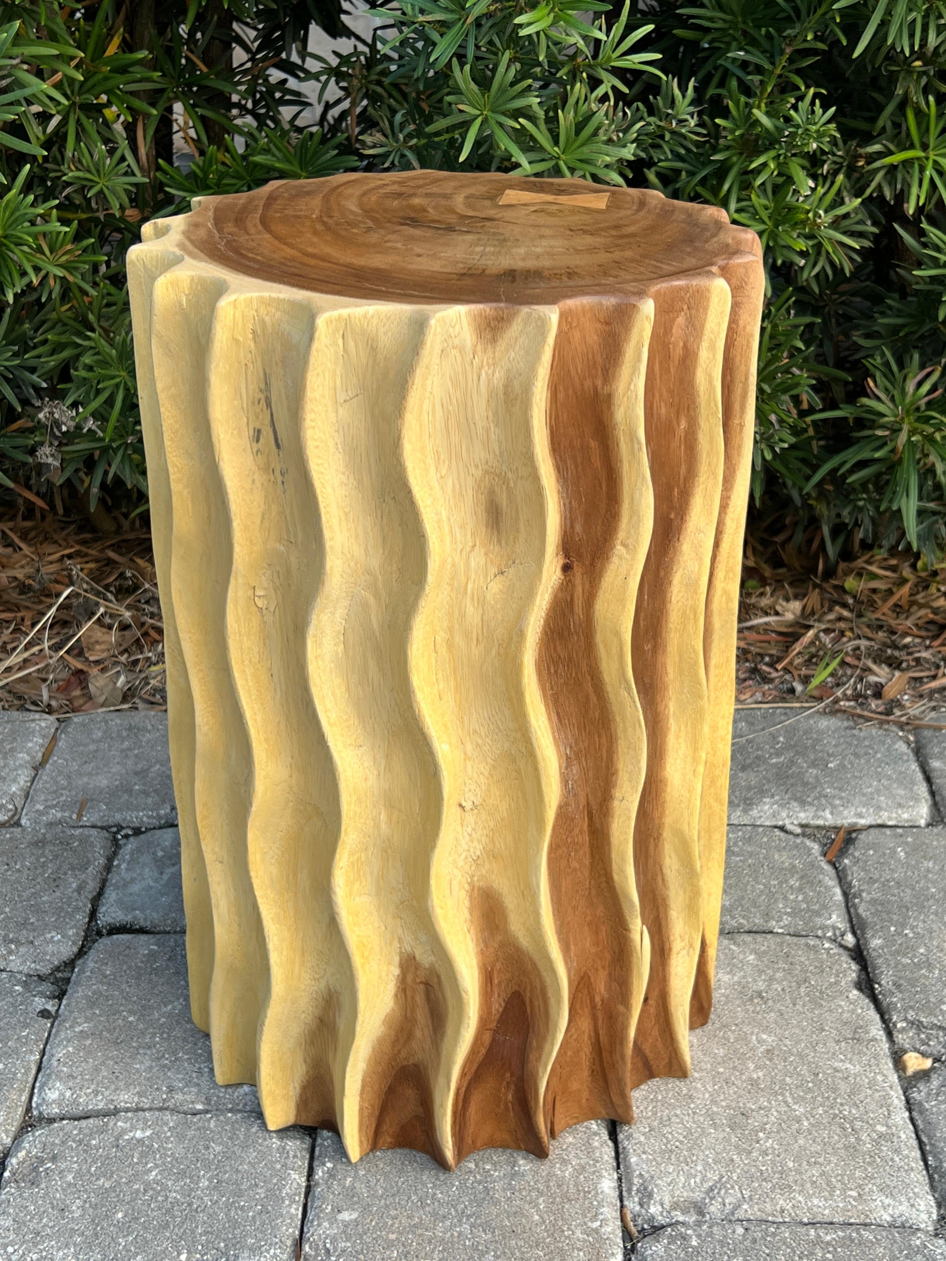 Drum Side Table or Stool in Exotic Suar Wood From Thailand In Good Condition For Sale In Fort Lauderdale, FL