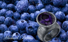 Organic Silver 20ct+ Purple Amethyst Ring, accented with 0.70 Ct Diamonds