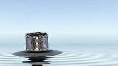 Organic Silver and 18 Karat Yellow Gold Eternity Diamond Fleur de Lis Ring