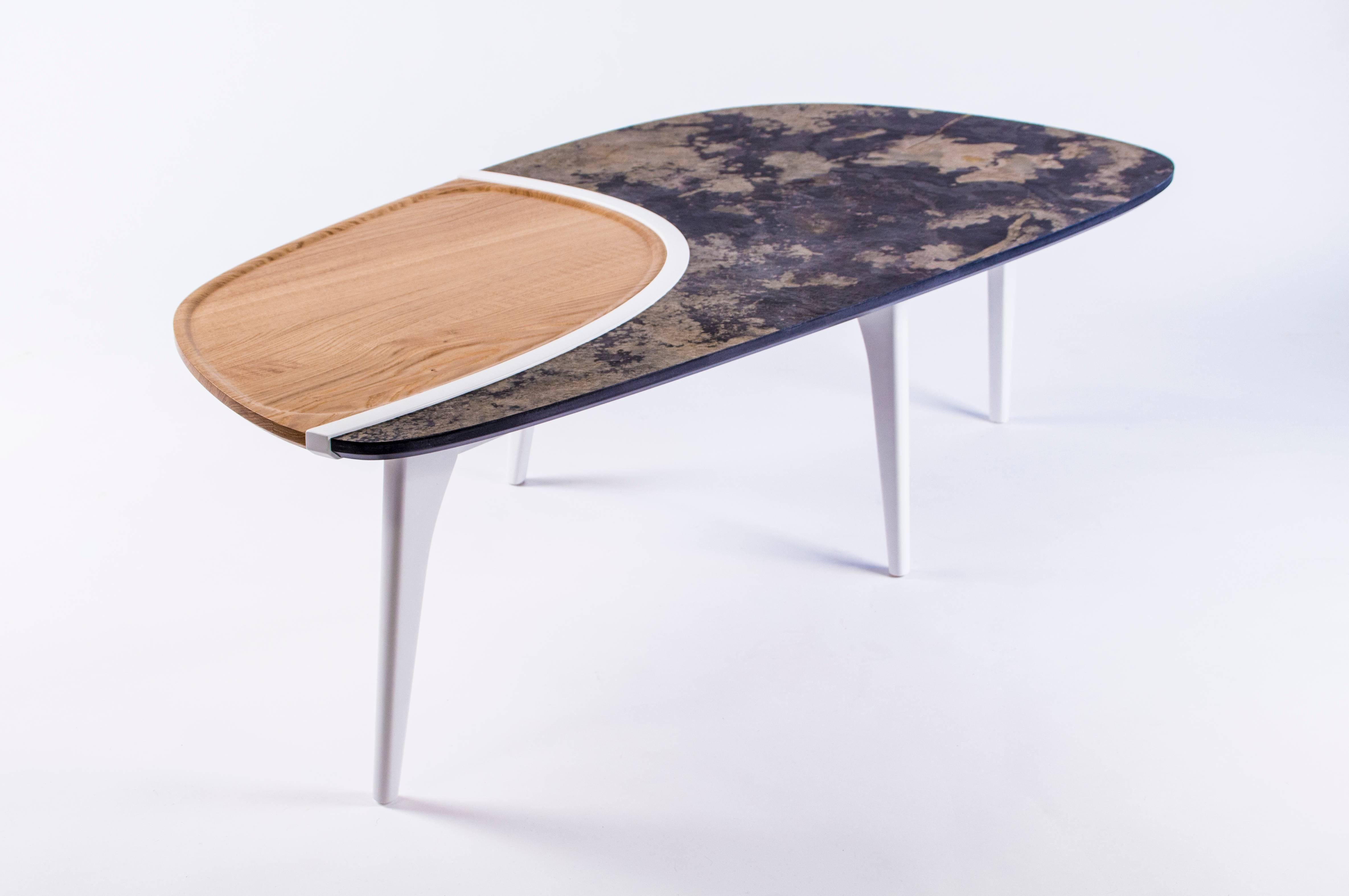 Created by a talented designer, the great table presents an unique combination among high and new technology, materials and lines.
Choice of two different colors and materials combination as seen in these pictures.
This centre table is made