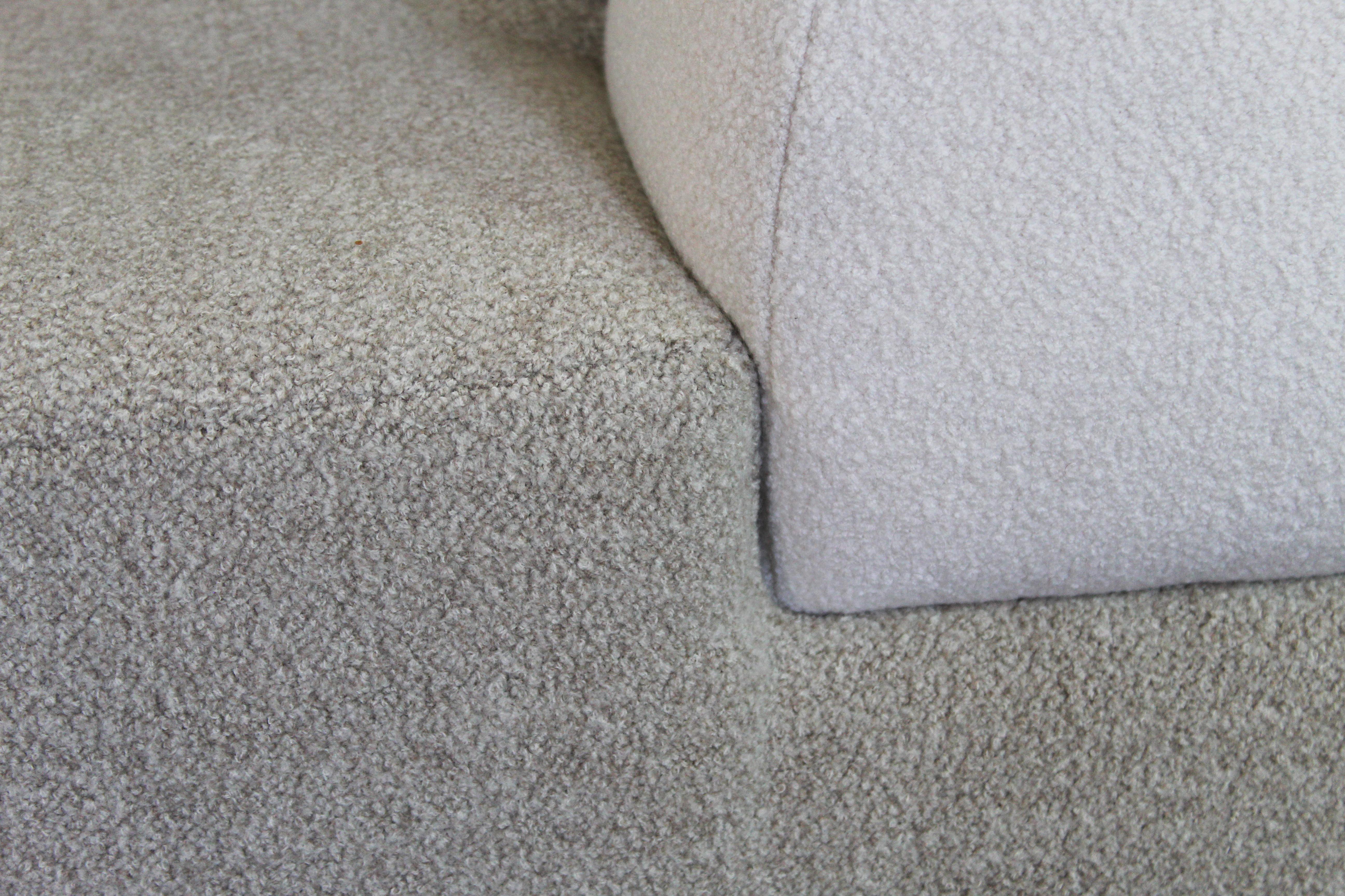 Sofa in White Cream Brown Wool Handmade in France For Sale 3