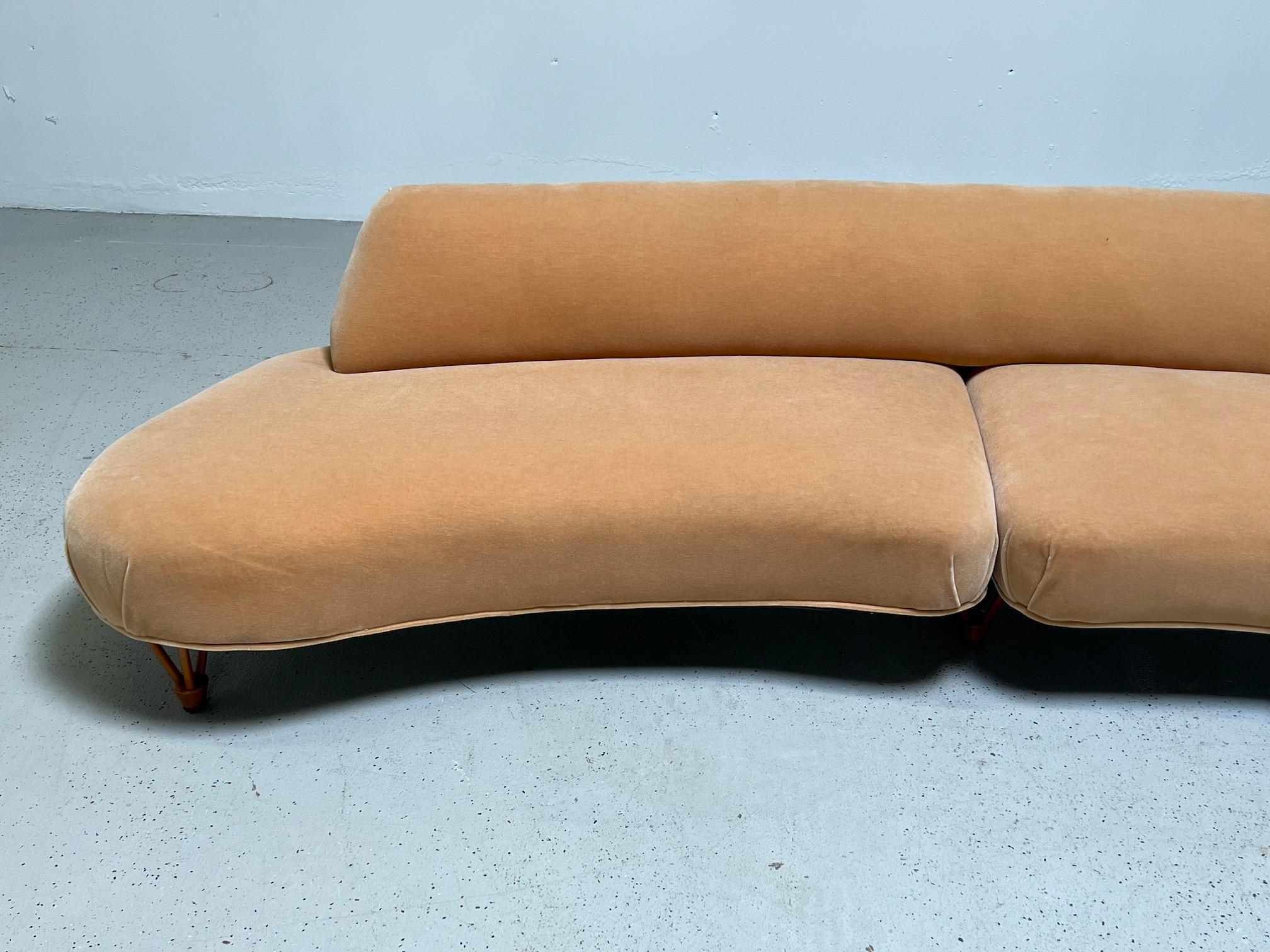 Organisches Sofa auf geformten Holzbeinen (Mitte des 20. Jahrhunderts) im Angebot