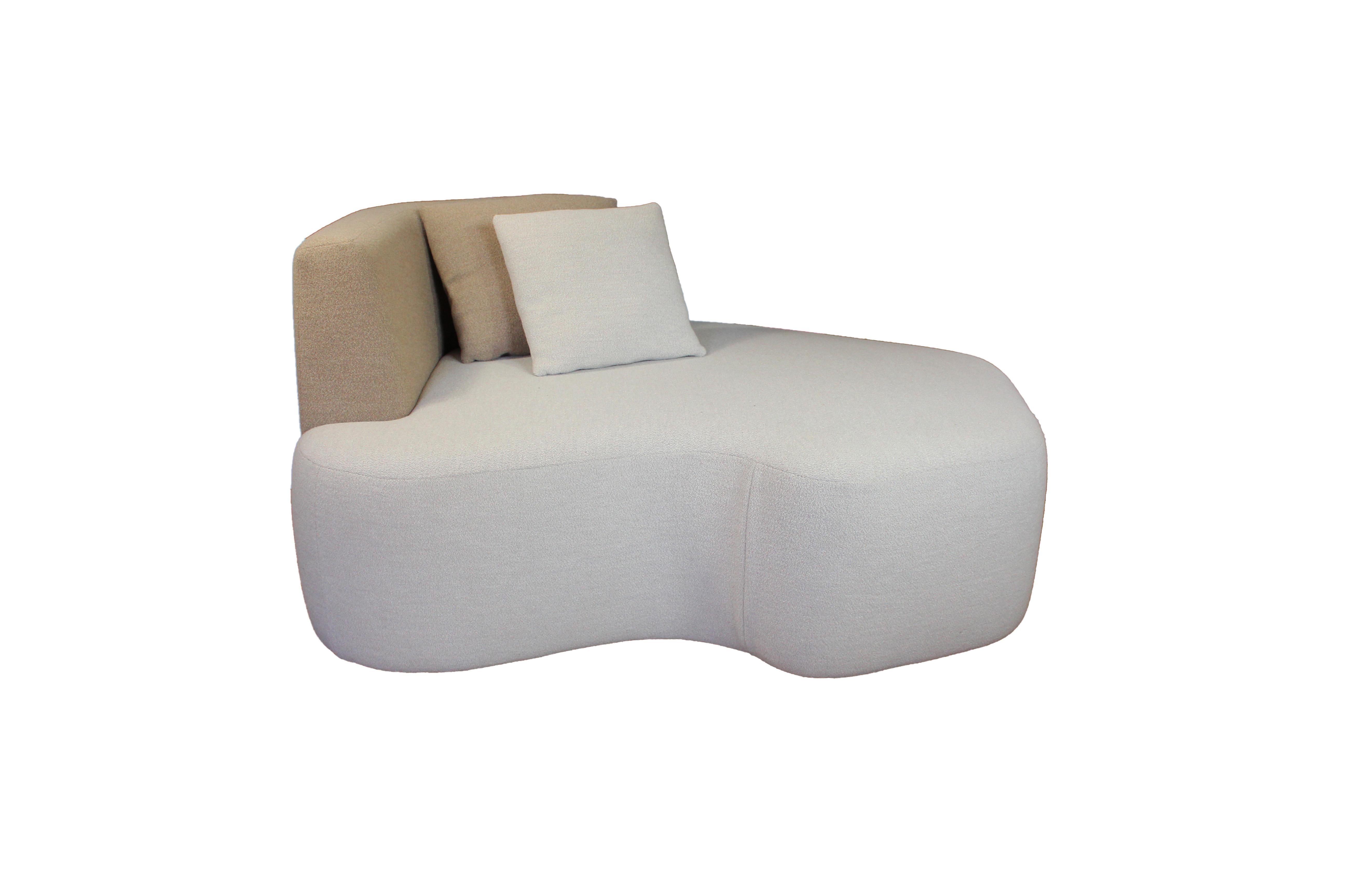 Modern Sofa Pierre in Cream and Brown Wool Design Eric Gizard Made in France For Sale