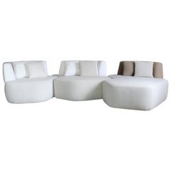 Organic Sofa Pierre in White, Cream, Brown Wool in Stock made in France