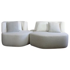 Sofa Pierre in White Cream Wool 2 Modules Made in France Customizable