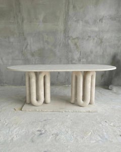 Organic Solid Travertine, or Marble - Oval Dining Table w/ Sculptural Stone Base