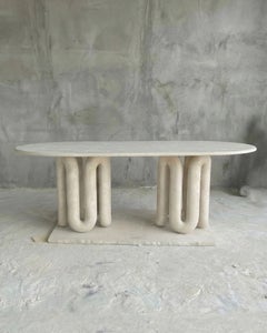 Organic Solid Travertine, or Marble - Oval Dining Table w/ Sculptural Stone Base
