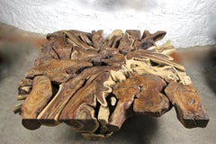 Organic Sonokeling Wood Root Table with Safety Glass Table Top