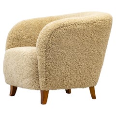 Organic Swedish Modern Lounge Chair with Sheepskin Upholstery, Sweden, 1940s