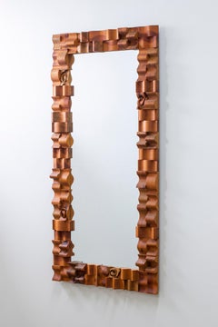 Specchio organico in pino svedese realizzato dall'artigiano del legno Gunnar Kanevad, Svezia, anni '70