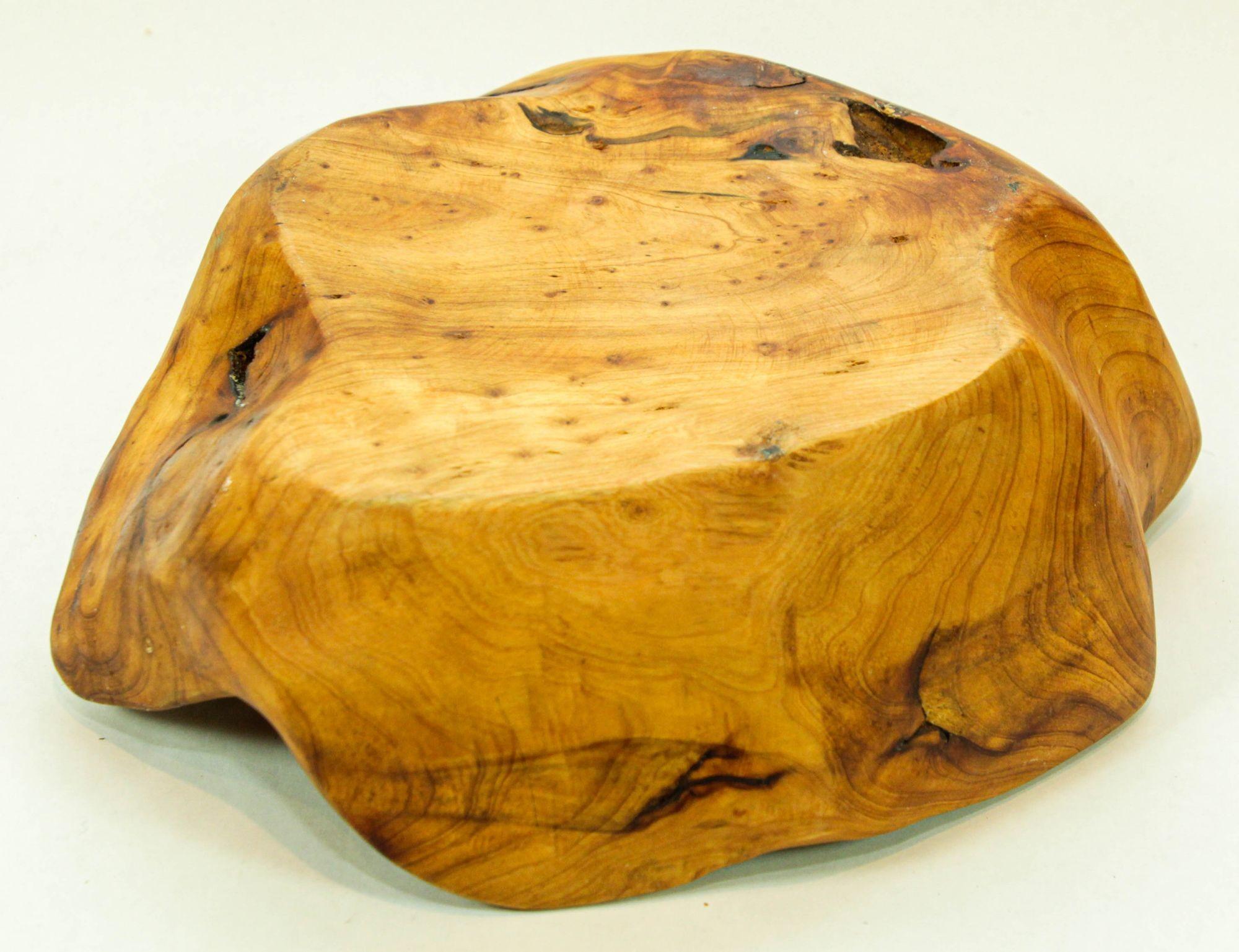Organic Teak Burl Wood Bowl Natural Free Form Live Edge Sculptural Root Vessel For Sale 3