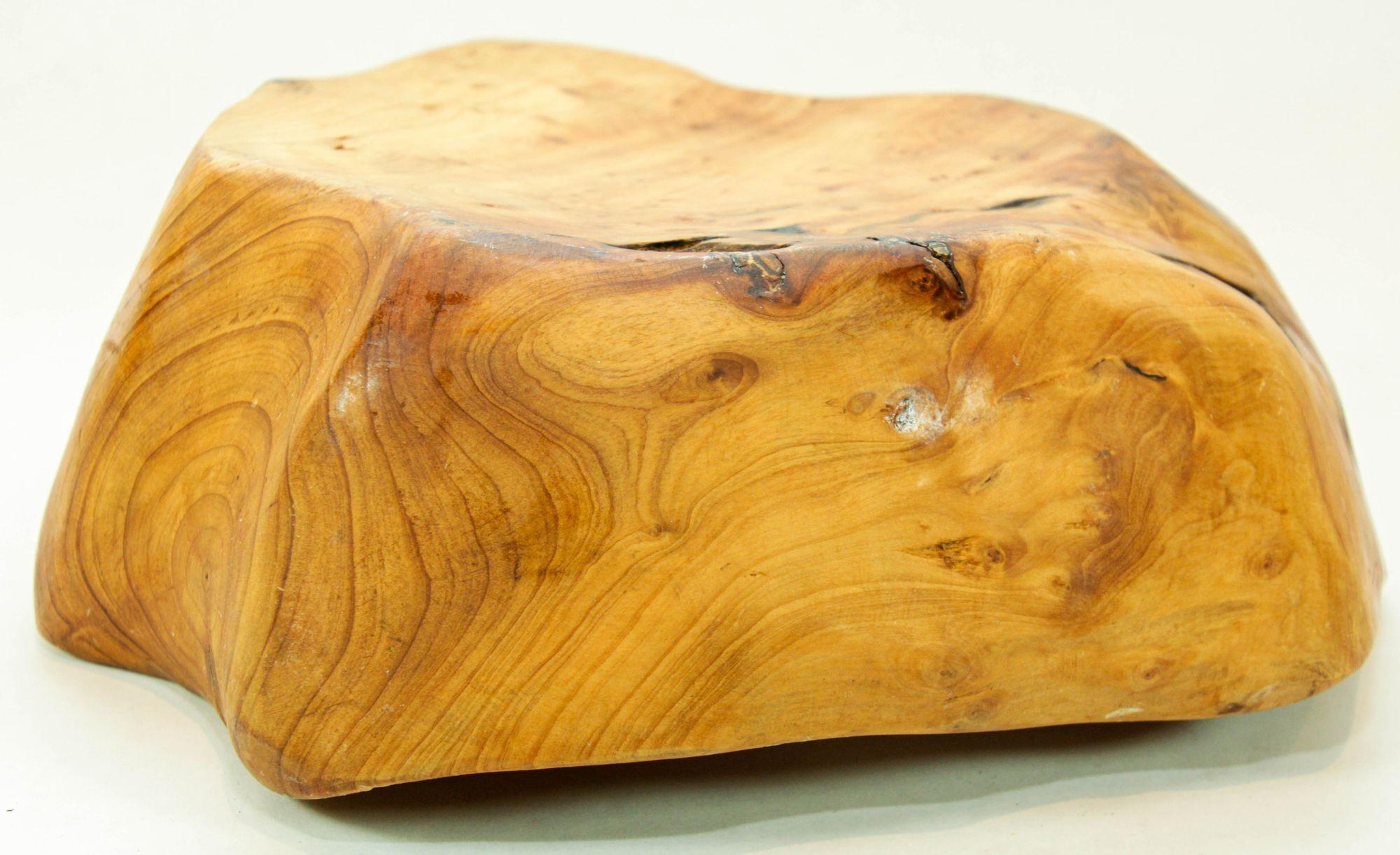 Organic Teak Burl Wood Bowl Natural Free Form Live Edge Sculptural Root Vessel For Sale 4