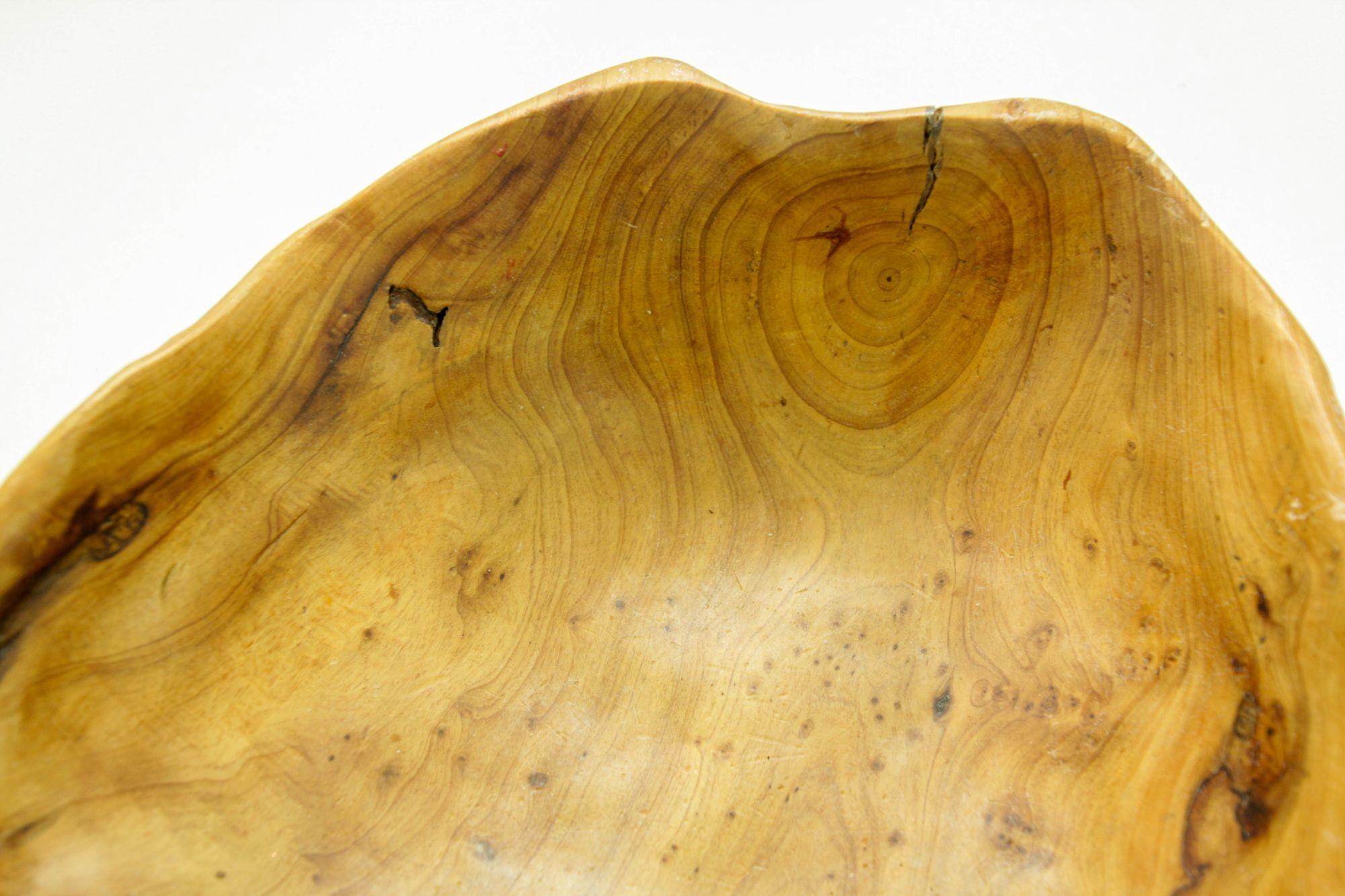 Organic Teak Burl Wood Bowl Natural Free Form Live Edge Sculptural Root Vessel For Sale 5