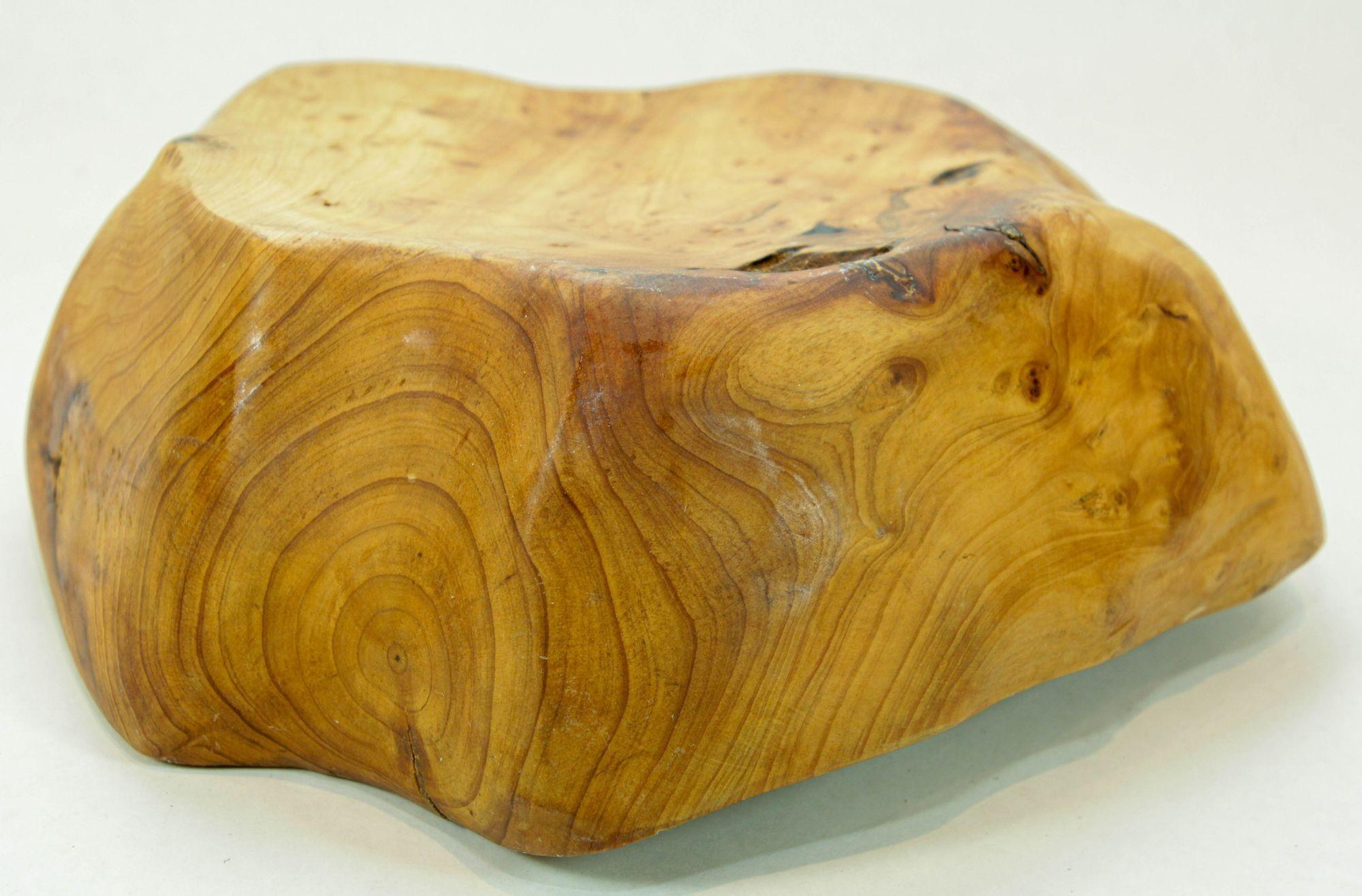 Organic Teak Burl Wood Bowl Natural Free Form Live Edge Sculptural Root Vessel For Sale 6