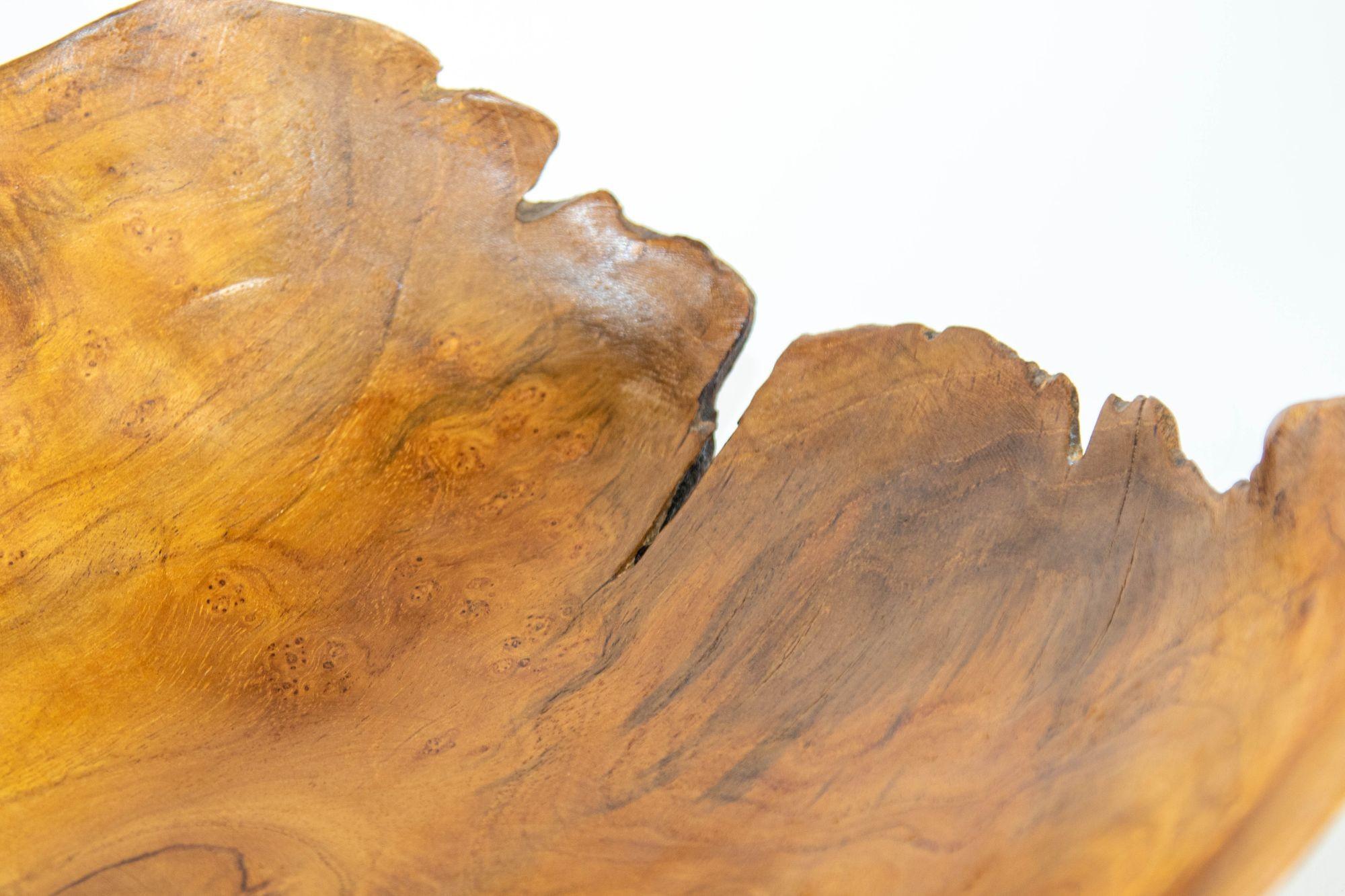 Organic Teak Burl Wood Bowl Natural Free Form Live Edge Sculptural Root Vessel 8