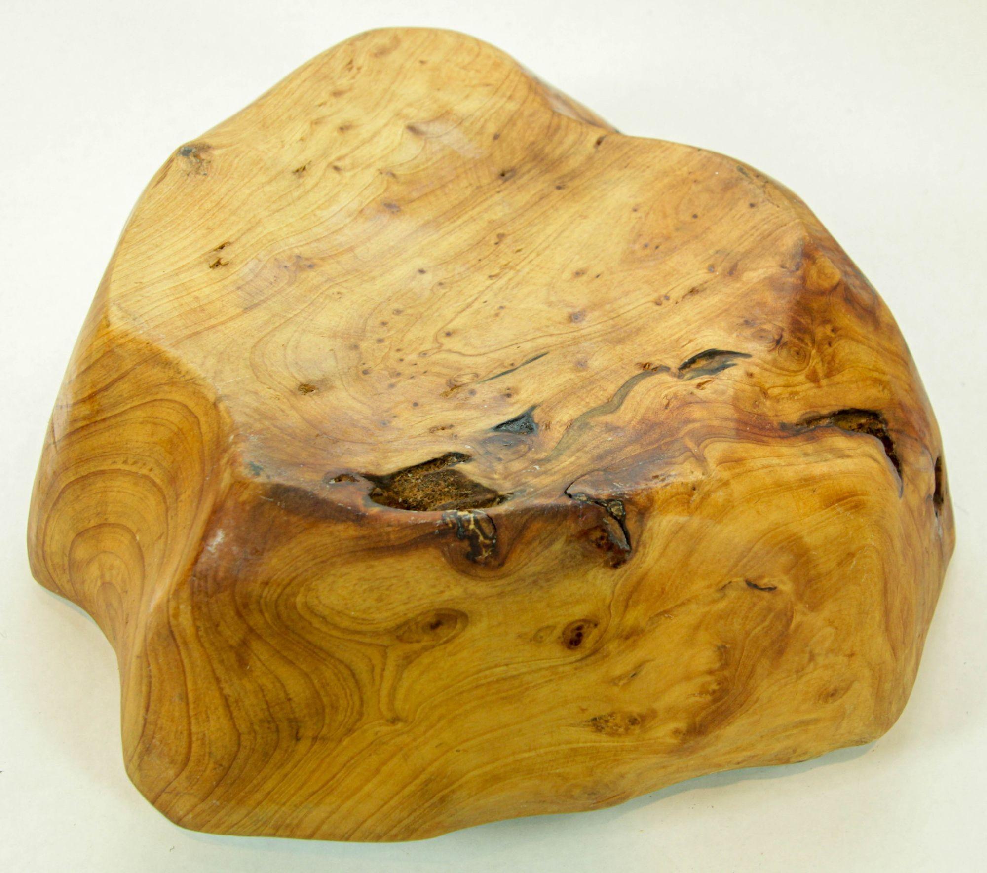 Organic Teak Burl Wood Bowl Natural Free Form Live Edge Sculptural Root Vessel For Sale 10