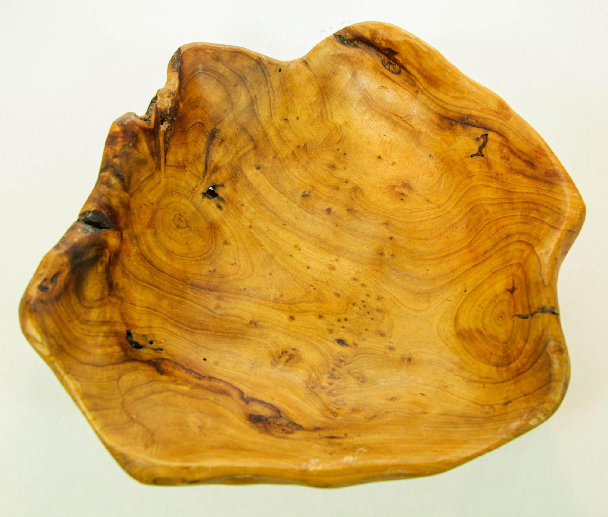 Organic Teak Burl Wood Bowl Natural Free Form Live Edge Sculptural Root Vessel For Sale 11