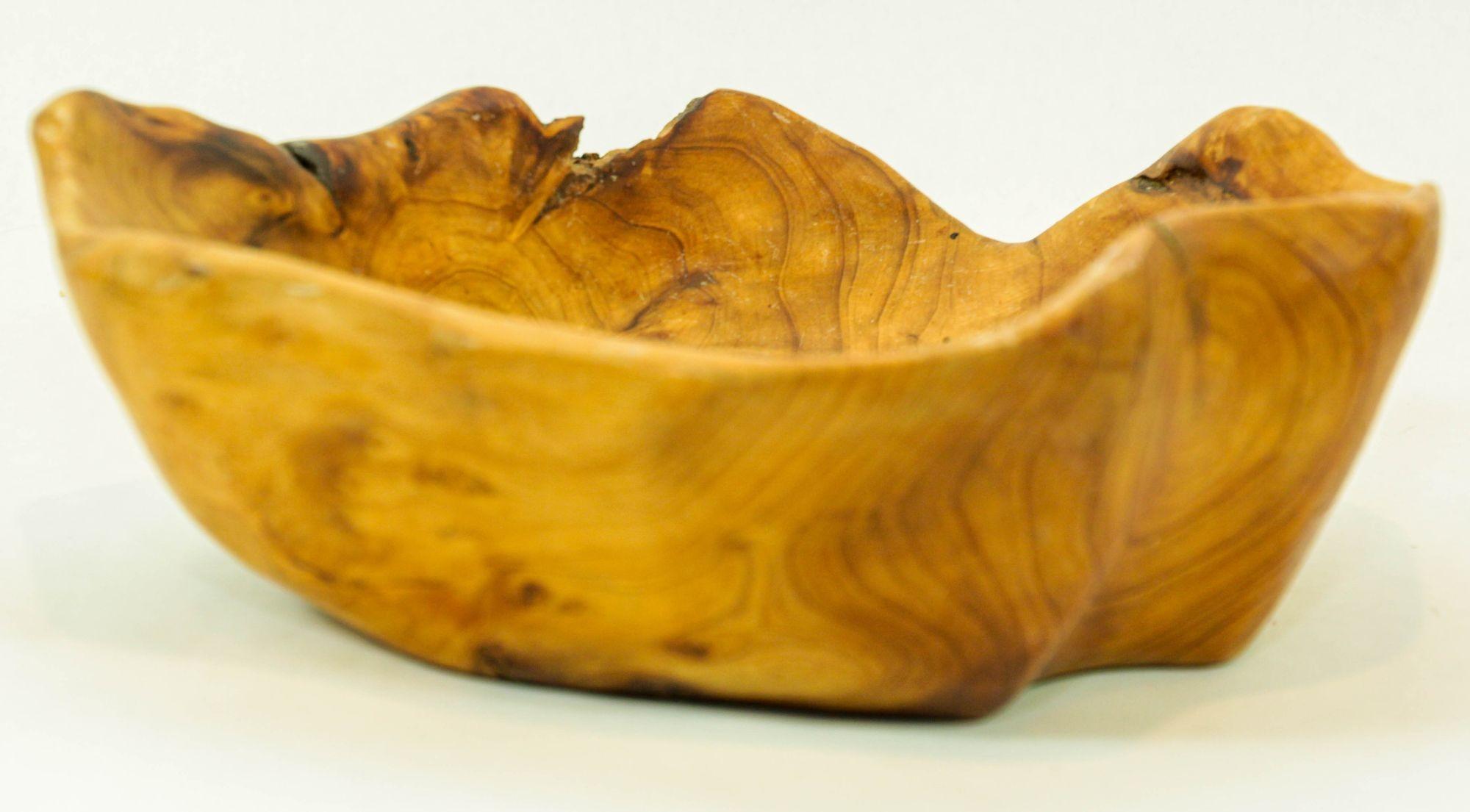Indonesian Organic Teak Burl Wood Bowl Natural Free Form Live Edge Sculptural Root Vessel For Sale