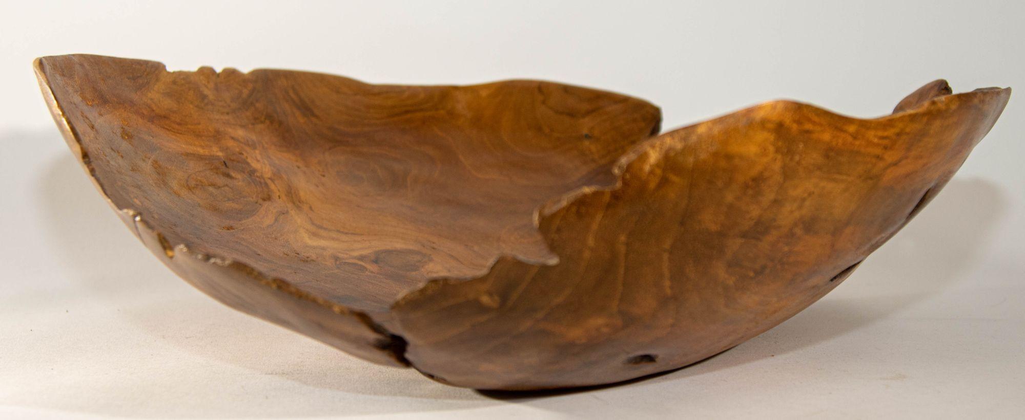 Hand-Crafted Organic Teak Burl Wood Bowl Natural Free Form Live Edge Sculptural Root Vessel