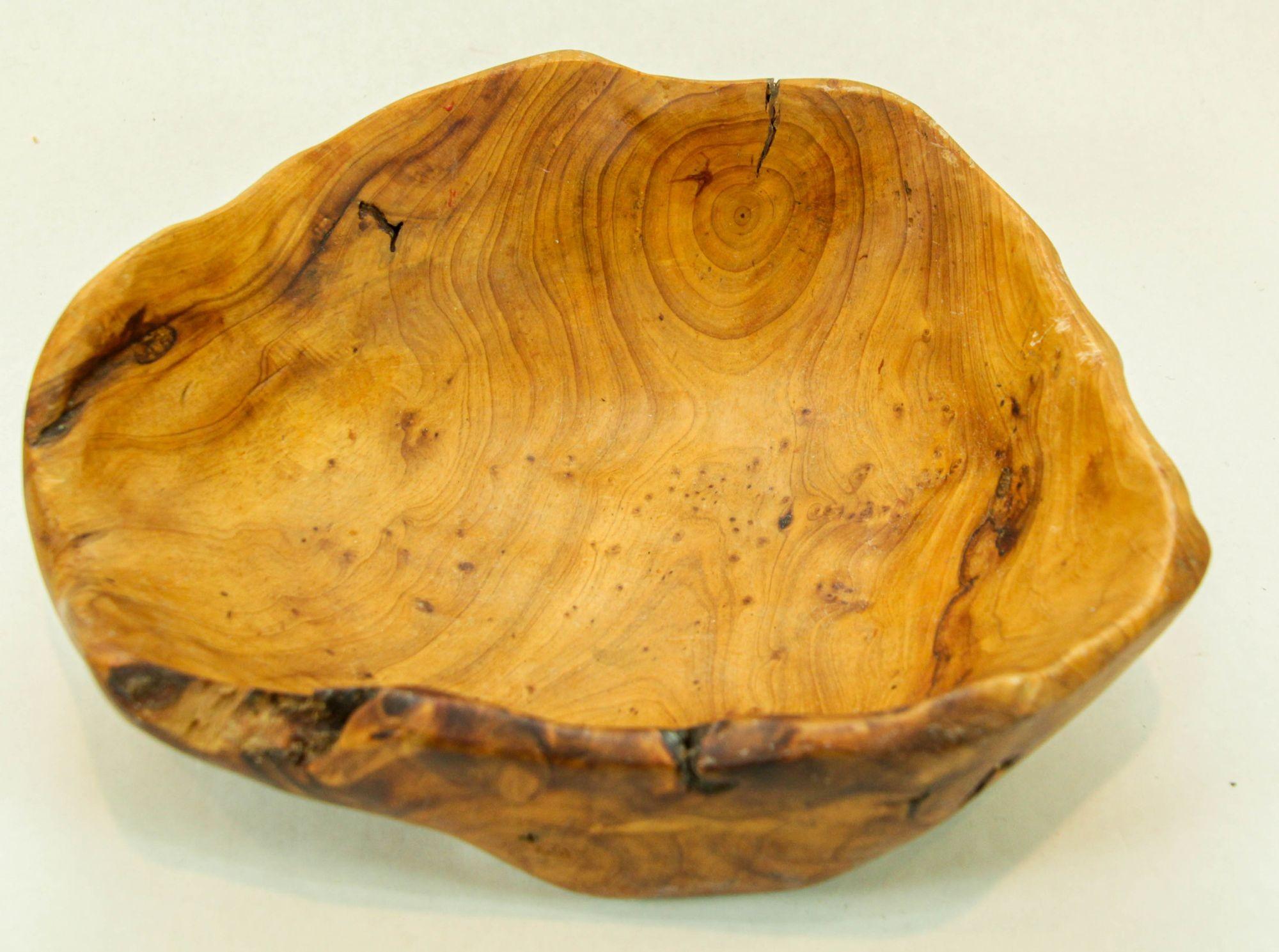 Hand-Carved Organic Teak Burl Wood Bowl Natural Free Form Live Edge Sculptural Root Vessel For Sale