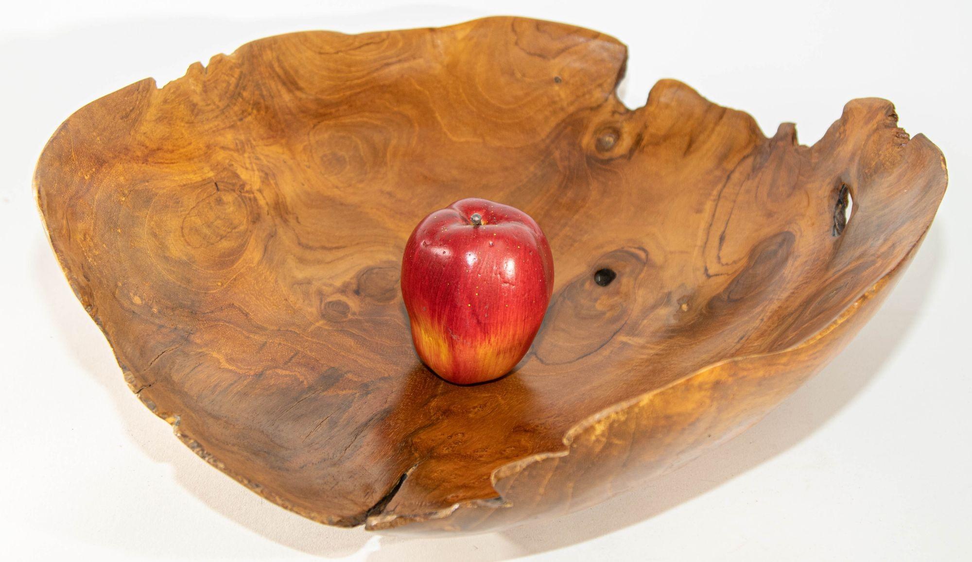 20th Century Organic Teak Burl Wood Bowl Natural Free Form Live Edge Sculptural Root Vessel