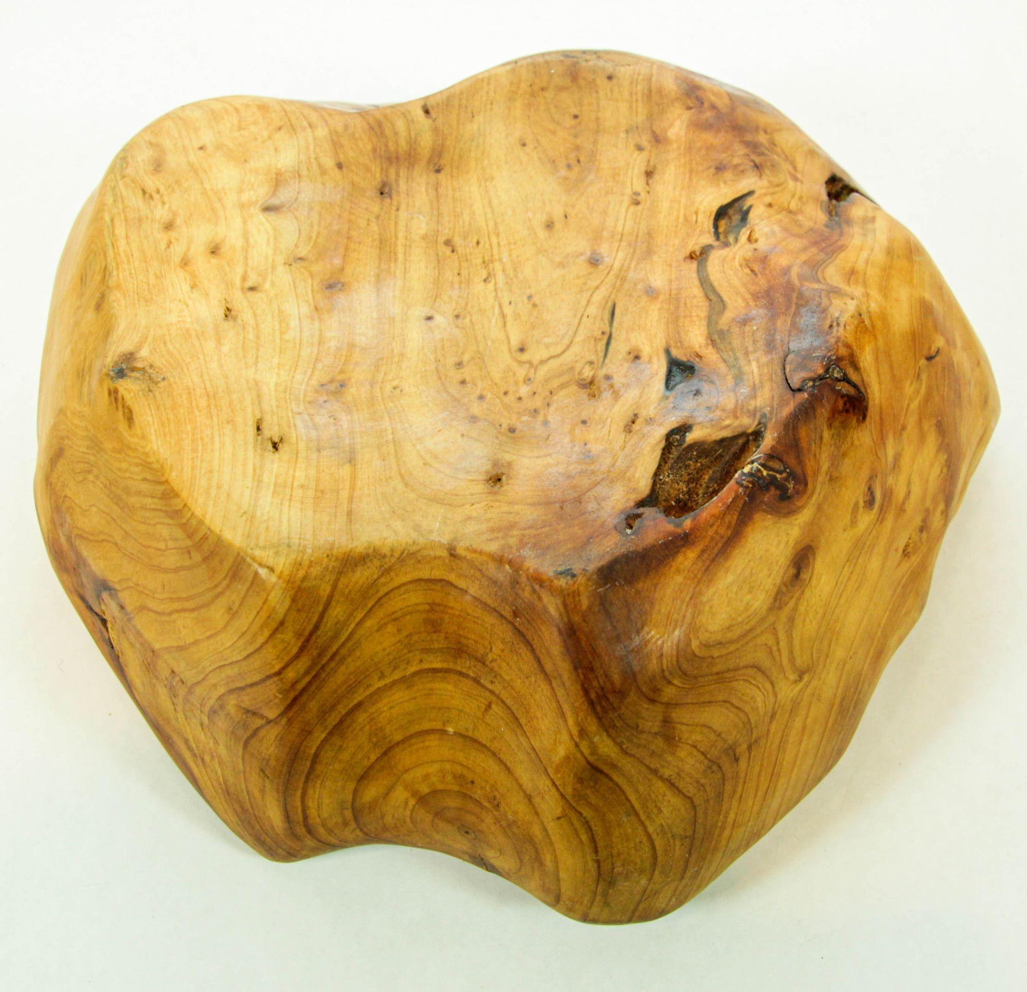 Organic Teak Burl Wood Bowl Natural Free Form Live Edge Sculptural Root Vessel For Sale 1
