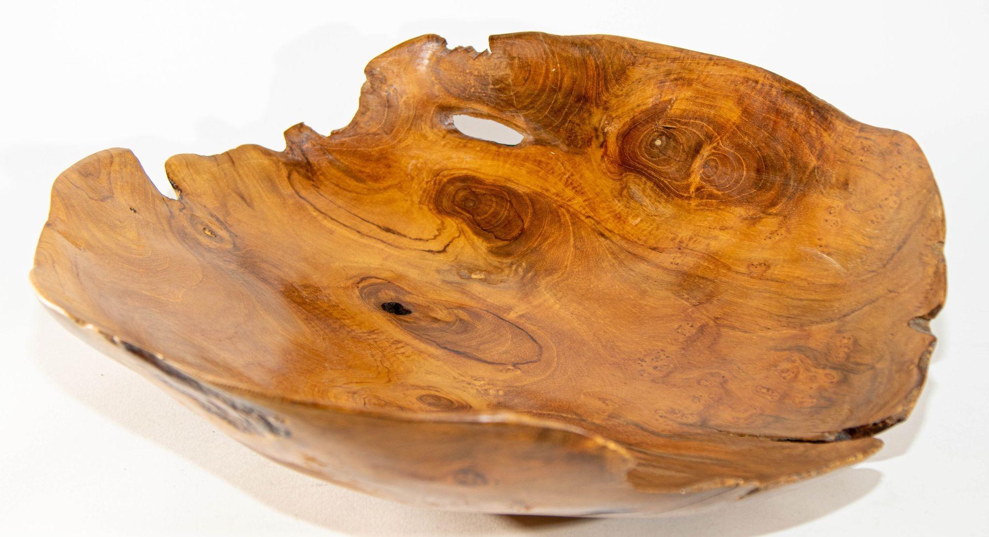 Organic Teak Burl Wood Bowl Natural Free Form Live Edge Sculptural Root Vessel 2