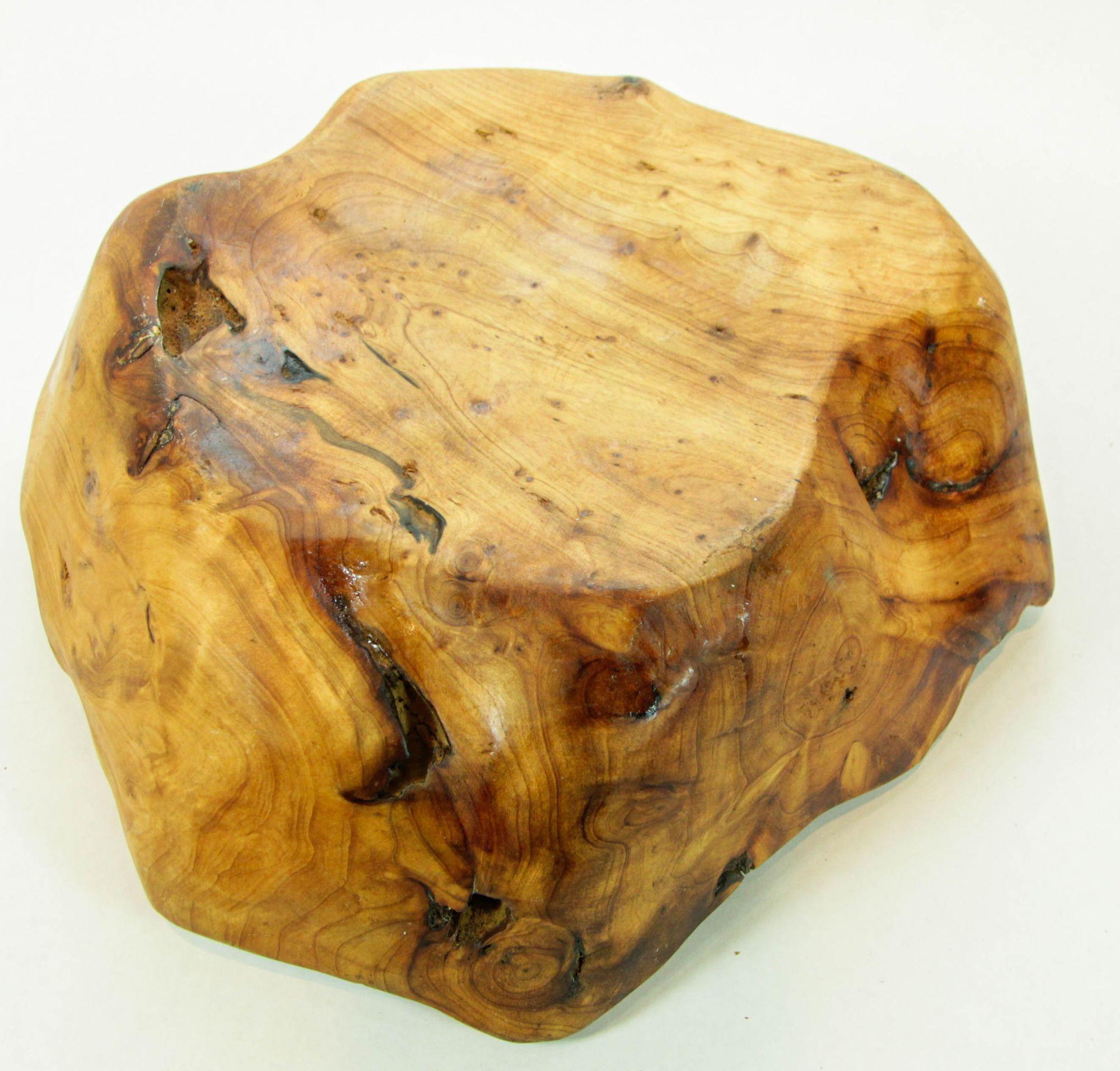 Organic Teak Burl Wood Bowl Natural Free Form Live Edge Sculptural Root Vessel For Sale 2