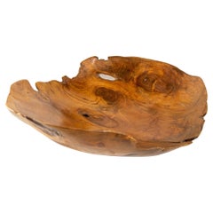 Vintage Organic Teak Burl Wood Bowl Natural Free Form Live Edge Sculptural Root Vessel