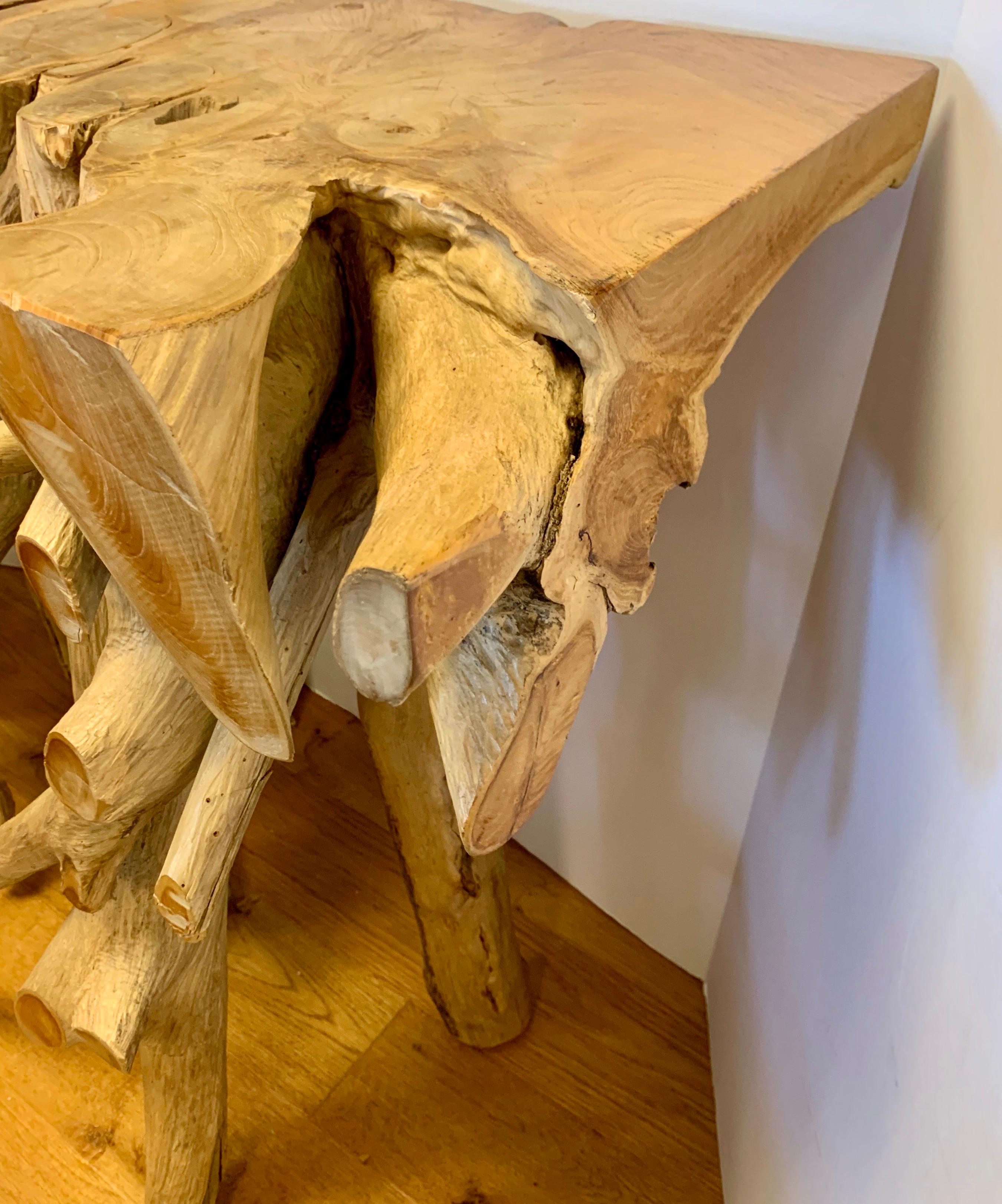 Organic Teak Tree Root Console Table Natural Hardwood One of a Kind In Good Condition In West Hartford, CT