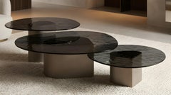 Organic Three-Piece Coffee Table Set in Fusion Glass and Silver Metal Base